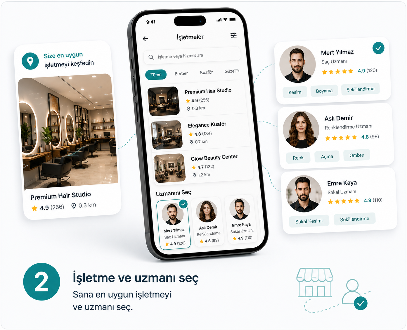 İşletme ve uzmanı incele — randevu akışı 2. adım