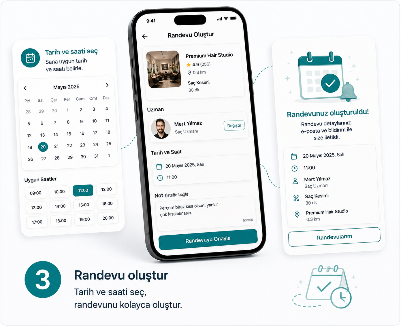 Uygun saati ayır — randevu akışı 3. adım